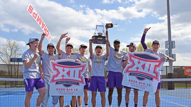 TCU Men's Tennis won the Big 12 Championship on Sunday, April 23, defeating the nation's top team Texas, 4-1